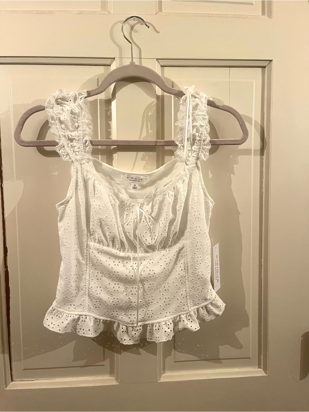 Cottage Core Ruffled Eyelet Tank Top - White Women’s Medium